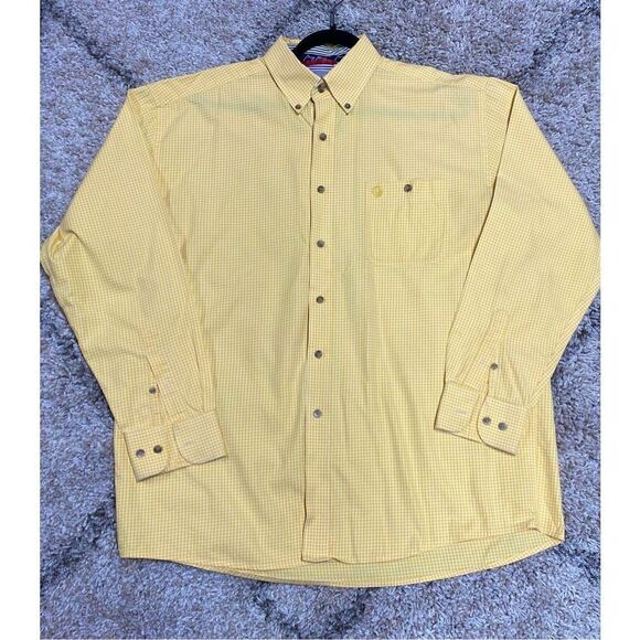 George Straight Cowboy Cut Collections By Wrangler Yellow Gingham Check Button D - Picture 1 of 7